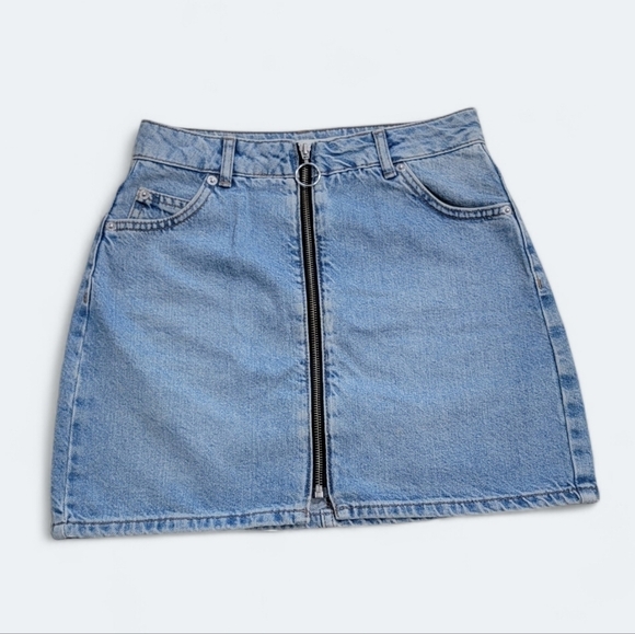 Topshop Moto Denim Mini Skirt Front zipper with Ring Pull Size 4 - Picture 16 of 16